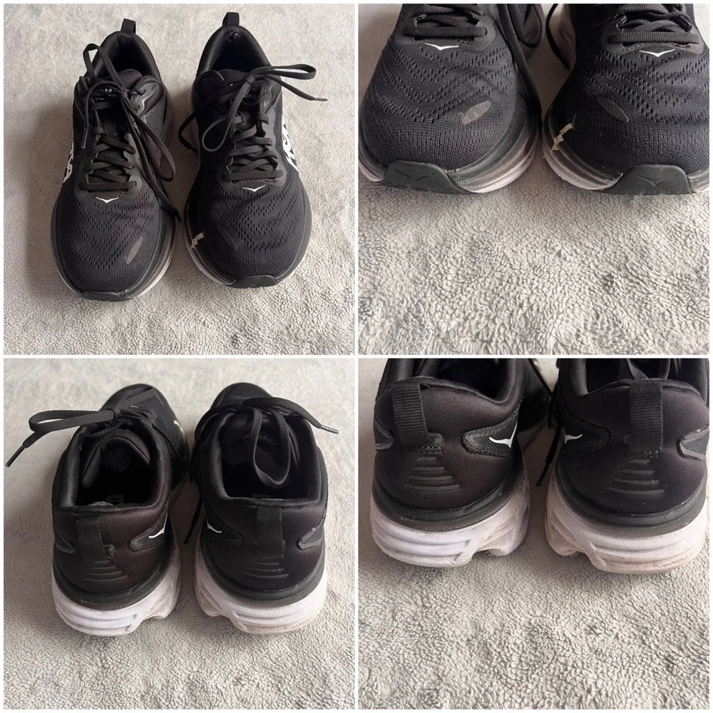 Hoka One One Bondi 8 Women's Wide Cushioned Running Shoe Sneaker Black White 8.5 - Picture 4 of 17